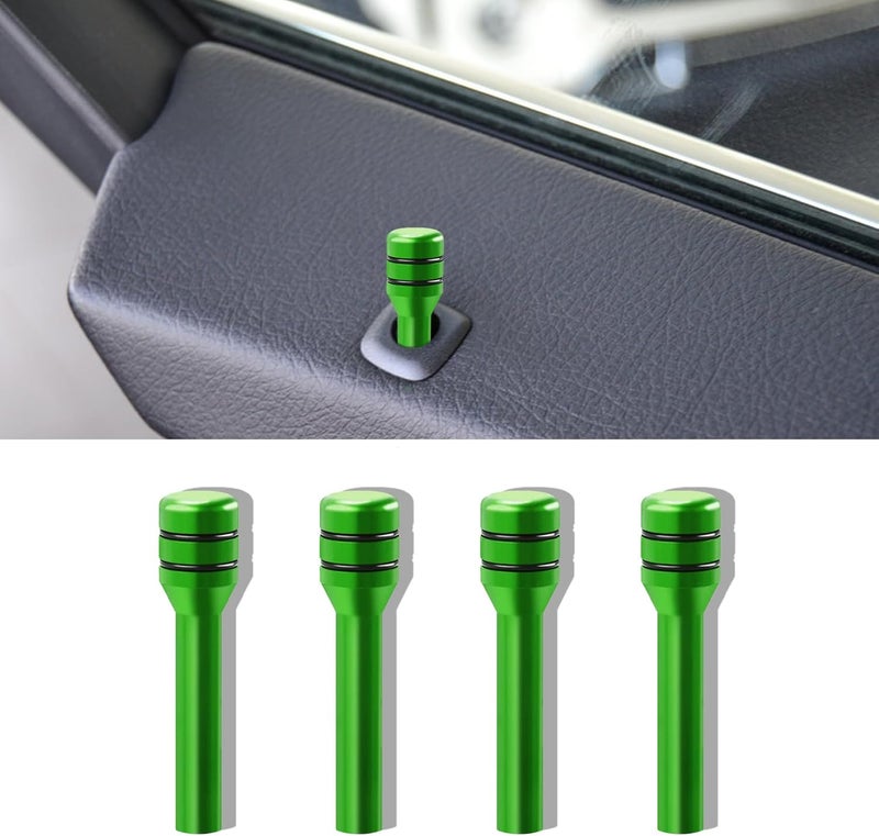 HEVLE 4PCS Car Door Lock Knobs, Vehicle Door Lift Bolt, Aluminum Alloy Doors Lock Cover Decor, 0.47" x 1.93" Automotive Door Lock Switches, Universal Car Accessories Safety Door Lock Pin (Green) - Image 1